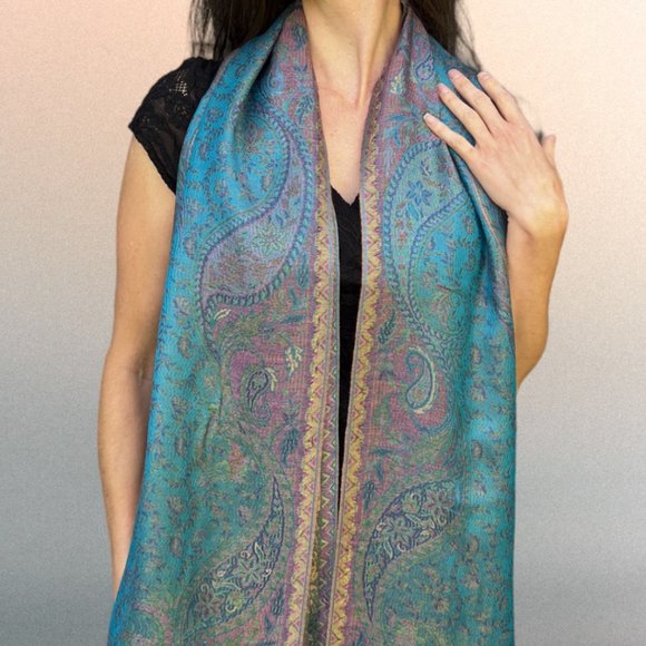 Turquoise Modal Silk Jamawar - Picture 6 of 6